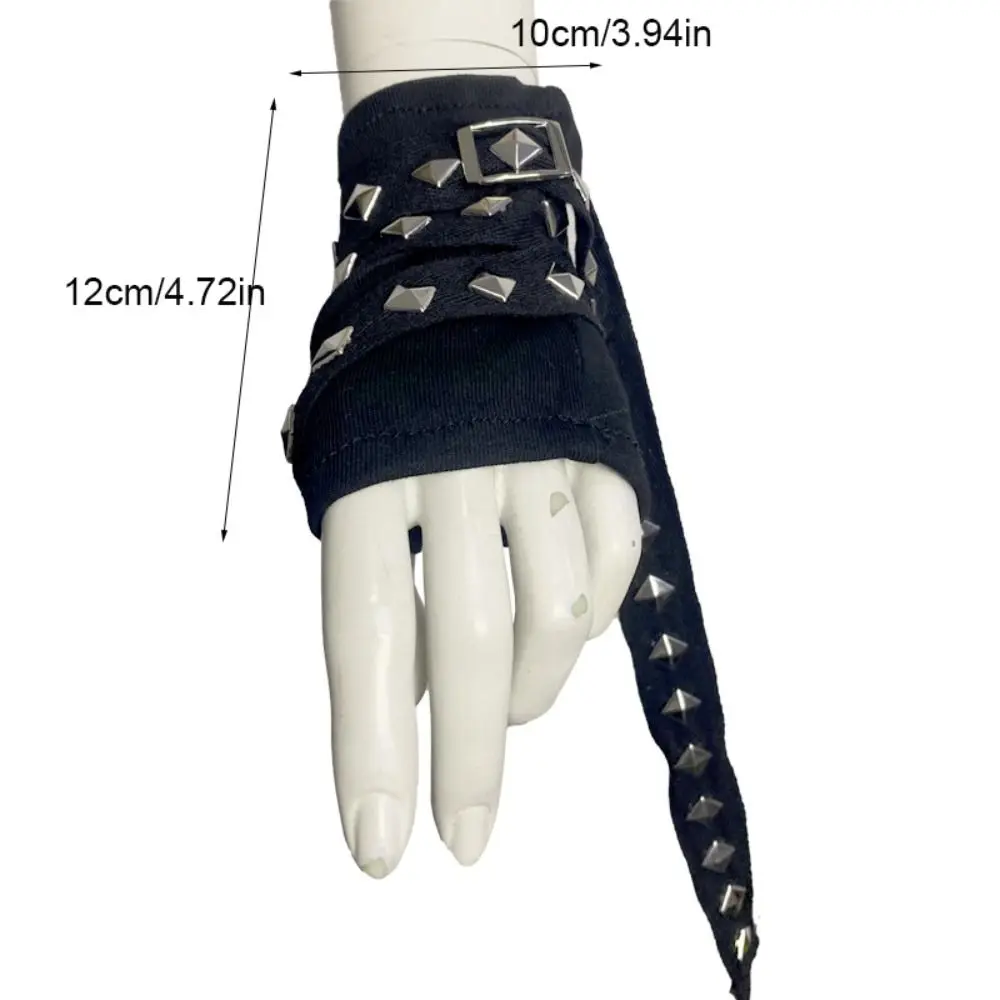 Cool Rope Cross Rivet Gloves Korean Style Hip hop Fingerless Gloves Gothic Y2k Short Arm Warmer Cosplay