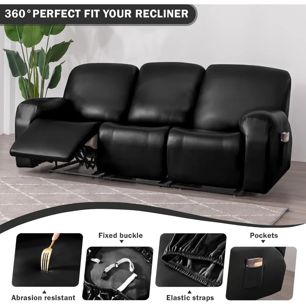 Vctops 8 قطع مقاوم للماء فو بو الجلود كرسي أريكة يغطي تمتد لينة 3 مقاعد غطاء أريكة المضادة للانزلاق أريكة الغلاف الأثاث #3