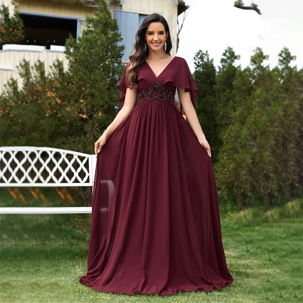 

2024 Elegant Chiffon Short sleeve Formal Evening Dresses Long Luxury Women Bridesmaid Party Dress Cocktaillenght