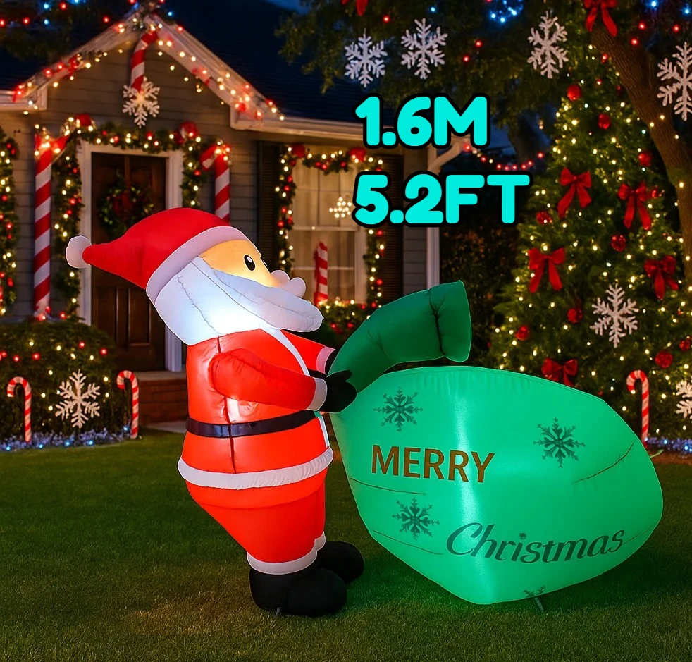 Decorazioni natalizie da 5,2 piedi Borsa regalo gonfiabile per Babbo Natale Giocattoli Ornamenti per la casa con decorazioni a LED Natale all'aperto D