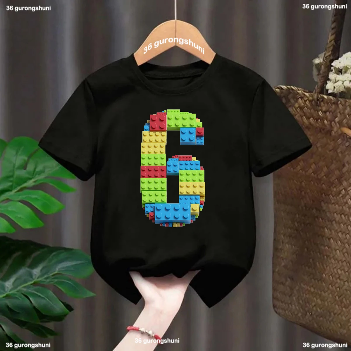 Funny T-Shirt For Boys Building Blocks Birthday Digital Print Tshirt Custom Name Cute Kids Clothes White Tshirt Tops