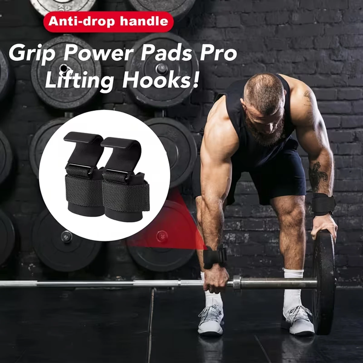Gewichtheber-Hakengriffe mit Handgelenkbandagen, Handgelenkriemen für Fitness, Klimmzug- und Powerlifting-Handschuhe – Detail 1