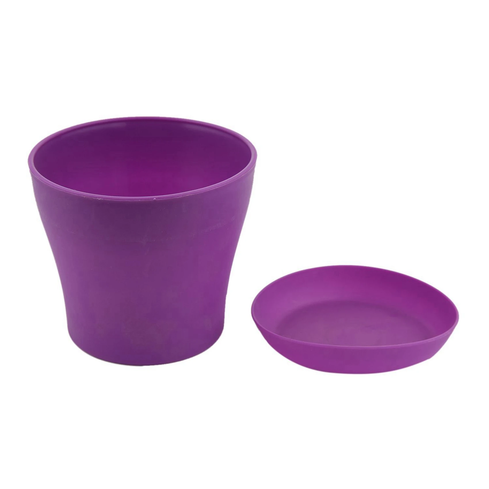 2X Plastic Plant Flower Pot Planter With Saucer Tray Round Gloss Home Garden Decor, Purple Upper Caliber -, 14Cm-B51B