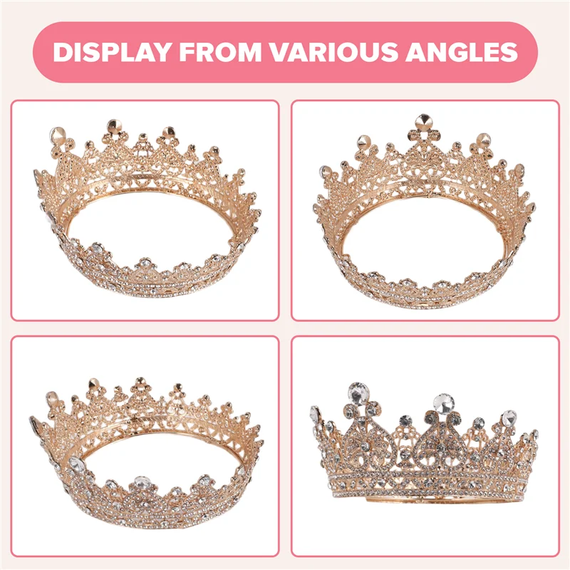 AD-تاج الأميرة الذهبي للنساء - تيجان الملكة للنساء، تيجان وتيجان لحفلات الزفاف النسائية، تاج تاج الأميرة الكريستالي