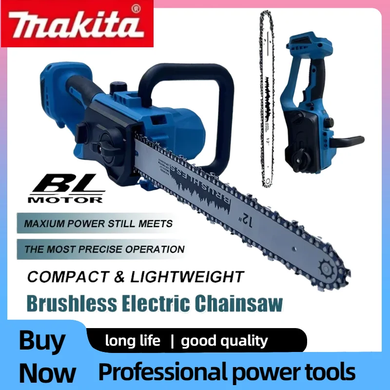 

Makita Cordless 12 Inch 1500W Brushless Chain Saw Professional Garden Cutter Handheld Multi-use Wood Cutting Tool 18V Battery