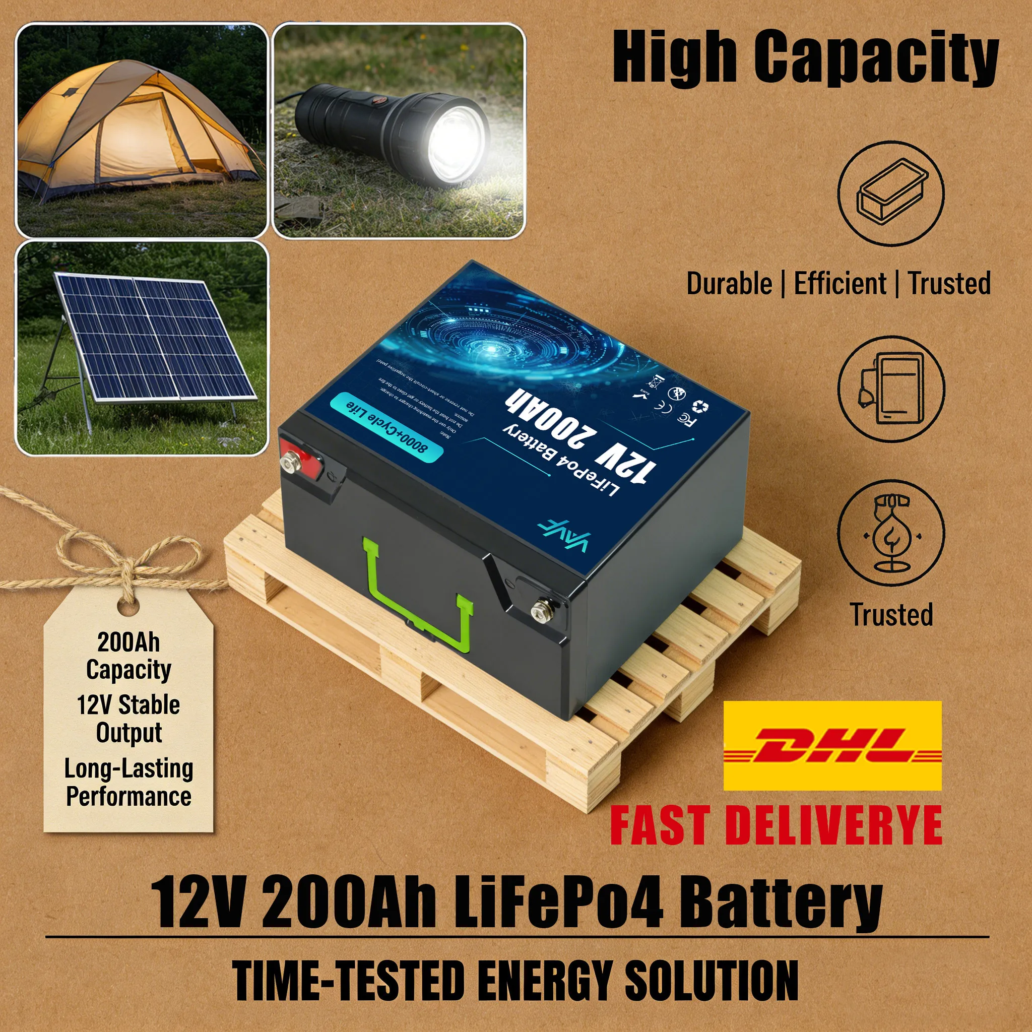 

ReliableLiFePO4 Battery12V 200Ah Battery with Comprehensive BMS Protection for Solar Battery Van Life and Sailboats