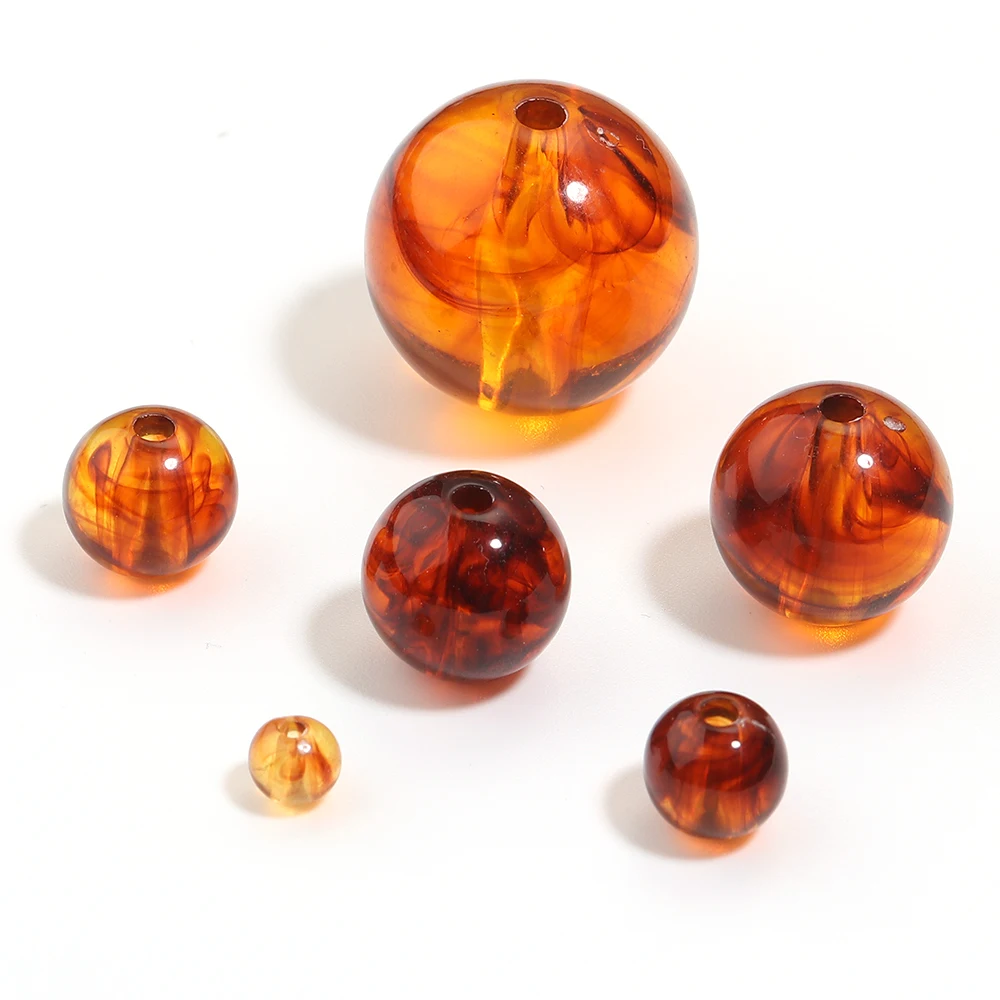 

6/8/10/12/14/20mm Round Acrylic Amber Beads Loose Spacer Beads for Ornament Decoration Making DIY Beading Accessories 10-200pcs