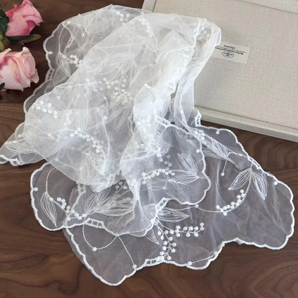 

Versatile Retro Lace Scarf Elegant 140×33cm Headscarf Literary Style Embroidered Flower Shawl for Women