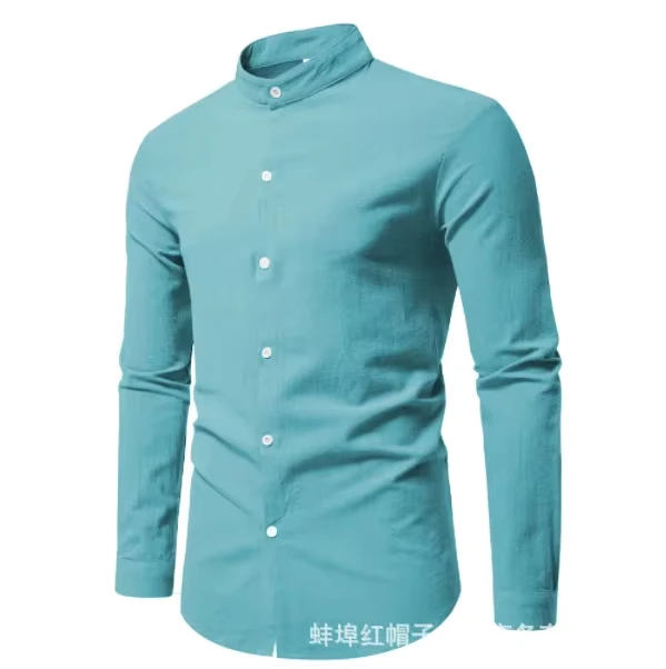 

Spring New Fashion 2025 American Men's Solid Color Turn-down Collar Long Sleeve Single-breasted Casual Trendy Cotton Shirts Male