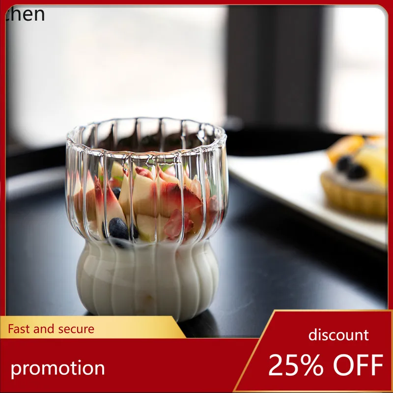 YFY  striped high borosilicate glass single-layer mug - minimalist transparent glass chubby mug for home use, breakfast