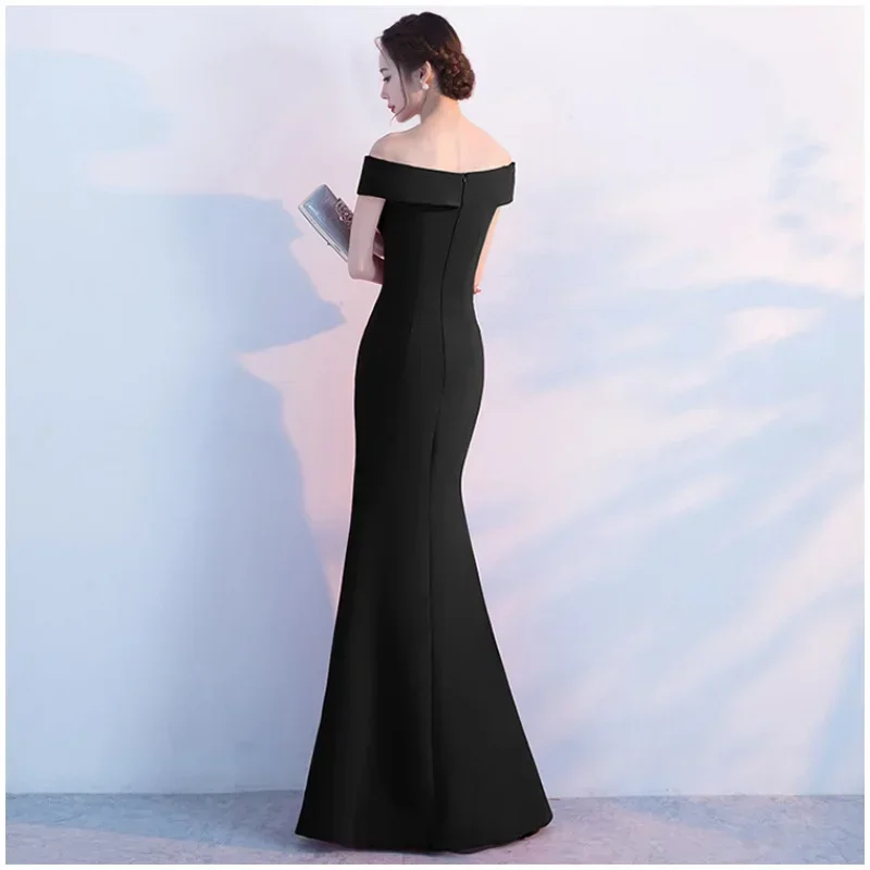 Robe de Soirée Extensible Noire pour Femme, Fermeture Éclair au Dos, Forme Sirène, Fente Trompent, Longueur au Sol, ixFormelle, YE006