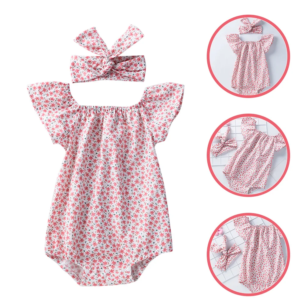 

Summer Small Flying Sleeve Romper Baby Girl Newborn Outfit Cotton Jumpsuit Short Sleeve Clothes Photo Shoot Birthday Party