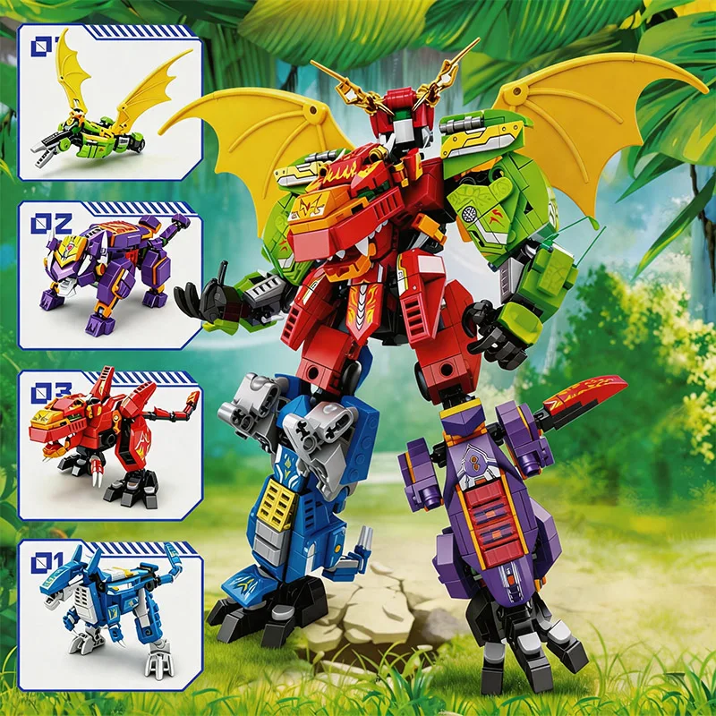 

4IN1 Mecha Building Blocks Dinosaur Mecha Transforming Robot Animal Building Blocks Boy Birthday Gift Children Toy Holiday Gift