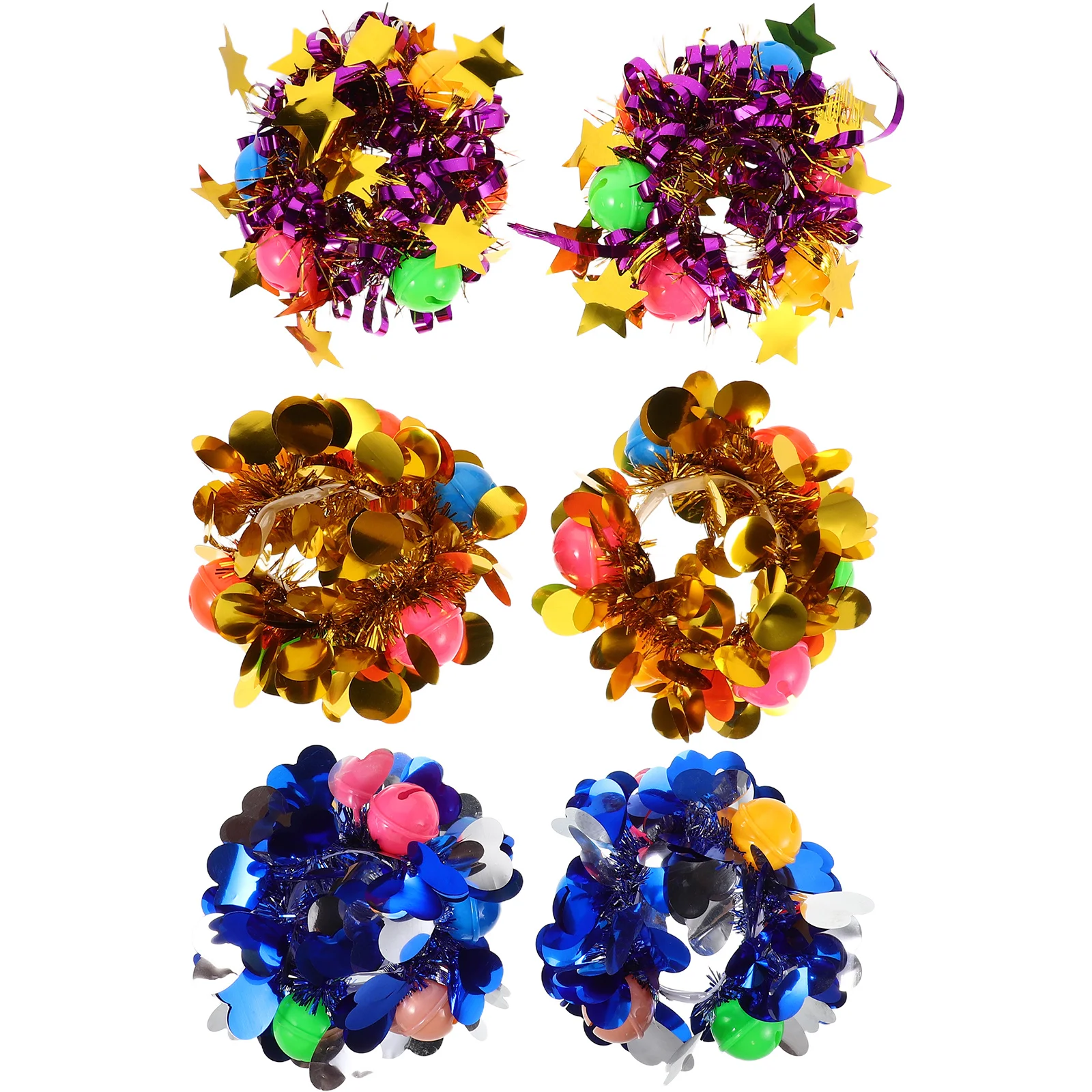 6Pcs Cheerleading Hand Flower Sequin Wristbands Bells Kindergarten Dance Performance Props Sports Cheerleader Wrist Jewelry