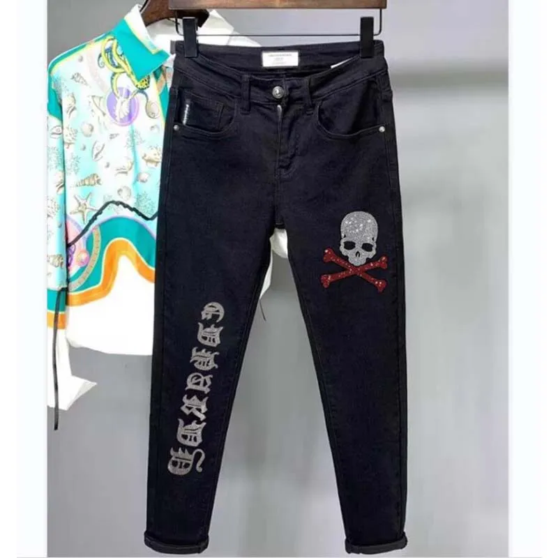 

Mens Jeans Pants Rhinestone High-Quality Rhinestone Comfortable Creative Male Trousers Young Homme Handsome Stretch Cowboy Pants