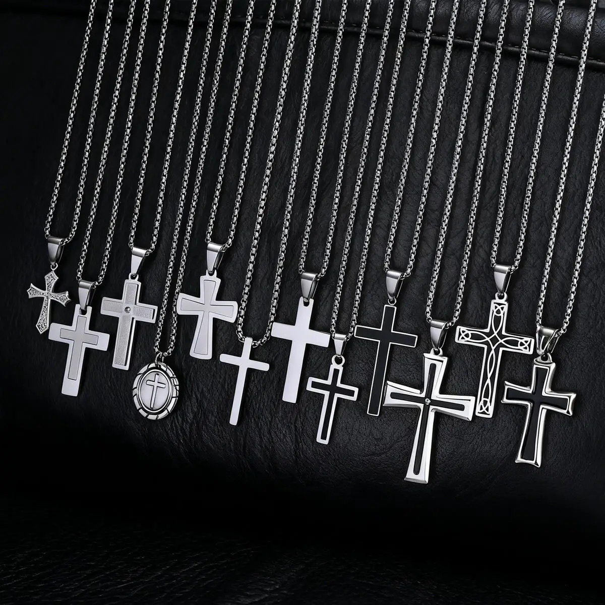 Hip-Hop-Punk-Kreuzkette für Männer, Wasserdichte Edelstahl-Halskette mit schlichtem Kreuzanhänger, Vintage-Freizeitschmuck als Geschenk – Detail 1