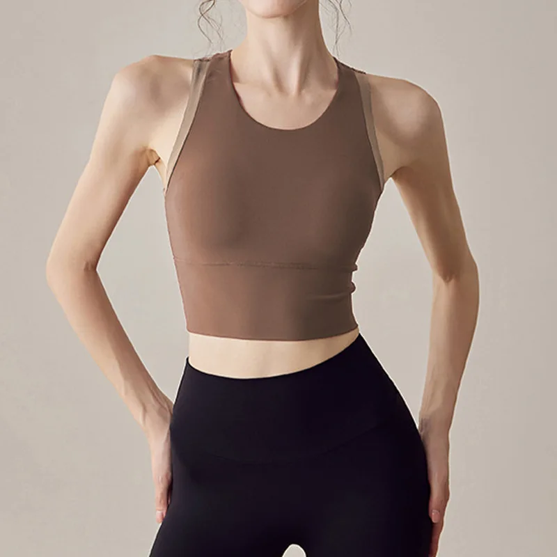 Women's Sexy Yoga Gathering Underwear Integrated Fitness Seamless Crop Top Running Sports Shockproof No Padding Quick Drying Bra