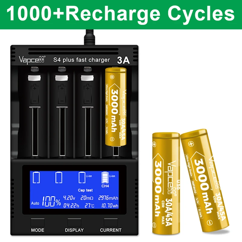 Original Vapcell U30 18650 3000mah Cylindrical Battery 30A/45A 3.7V 11.1Wh Rechargeable Lithium Batteries INR18650 for Toys