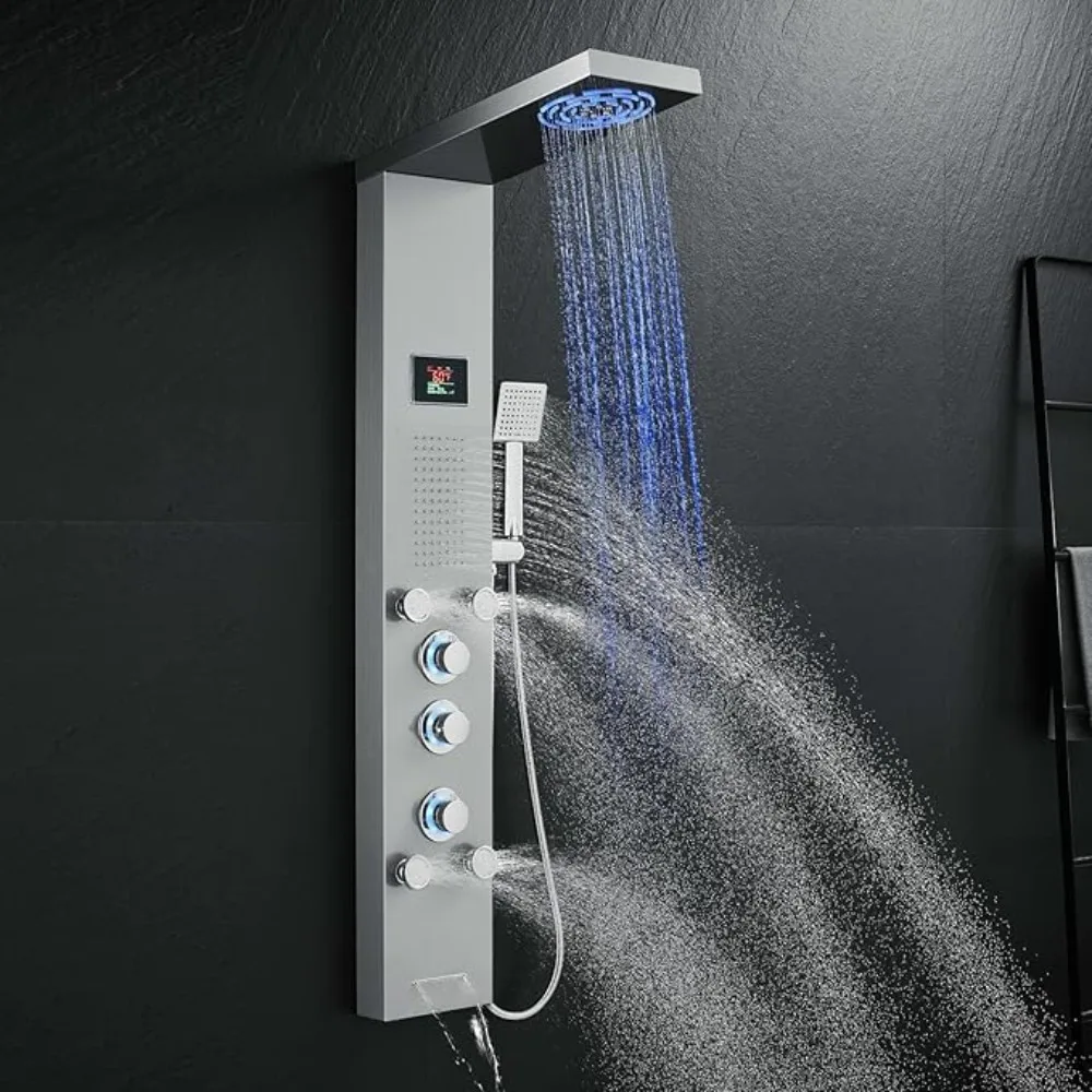 

LED Shower Panel, Rainfall Head, Body Jets, Handheld and Tub Spout, No Battery Needed Shower Tower System