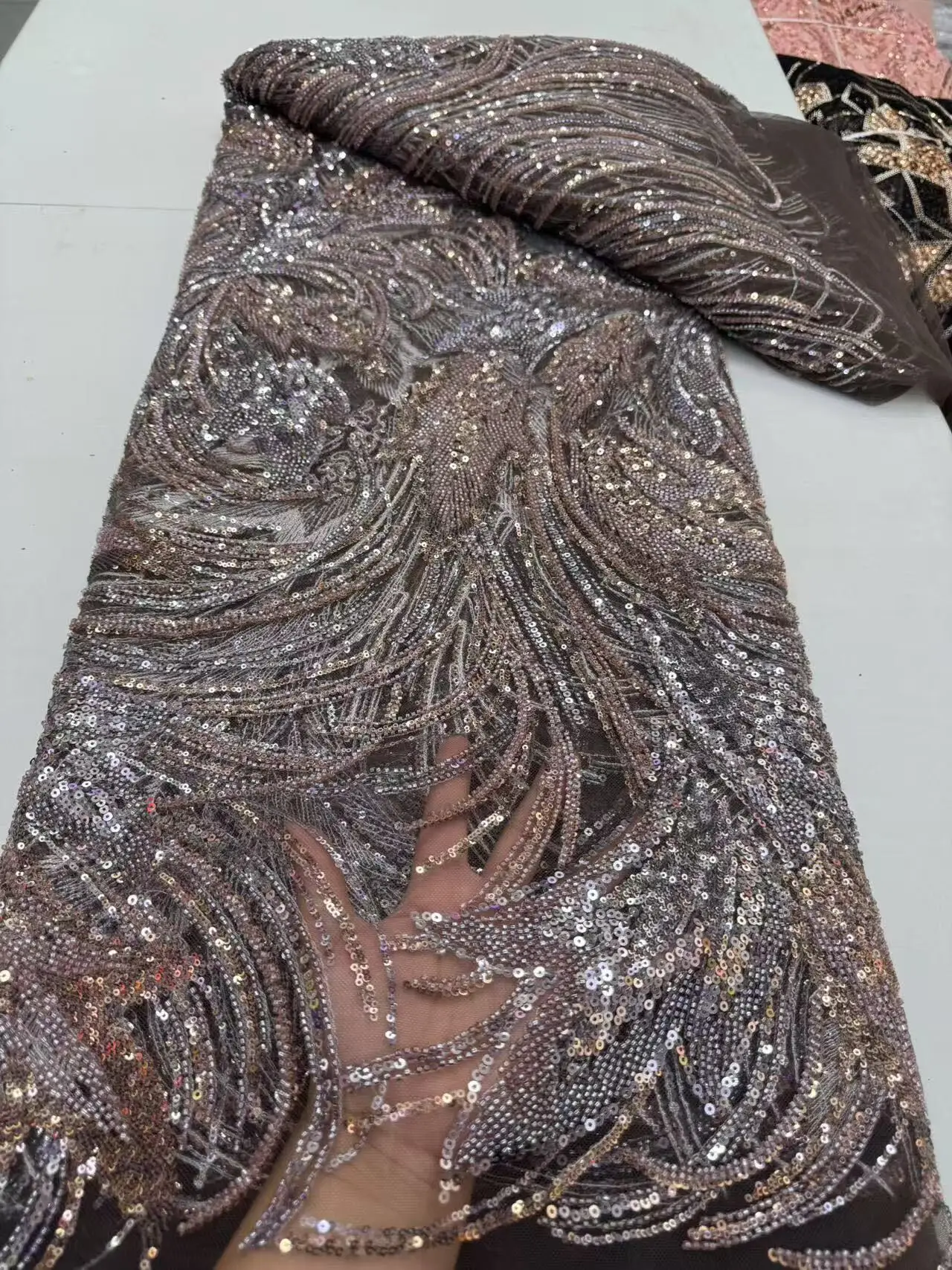 

Nigerian Sequins Embroidery Tulle Lace Fabric, Sewing Net Cloth, Beads Stone Prom Dresses, High Quality, 5Yards, 2025