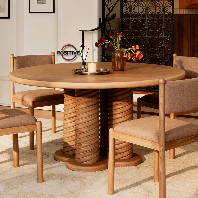 

# Table In Solid Wood Sculptural Spiral Legs And Natural Finish For Artistic Modern Interiors Mesa