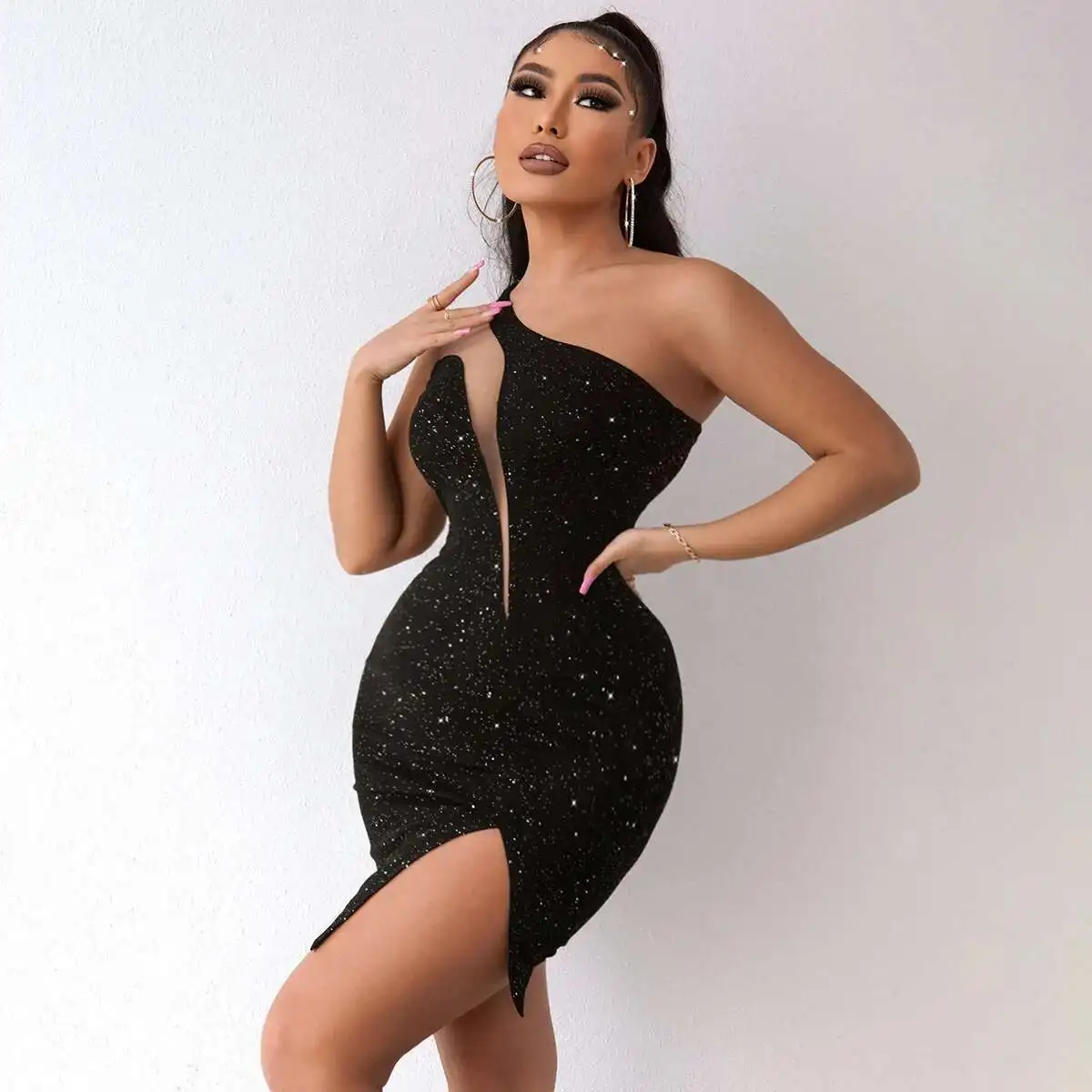 

Women's 2022 Summer New One Shoulder Hollow Out Hip Wrap Dress Goth Office Woman 2025 Summer Dress Robe Vestido Women Elegant