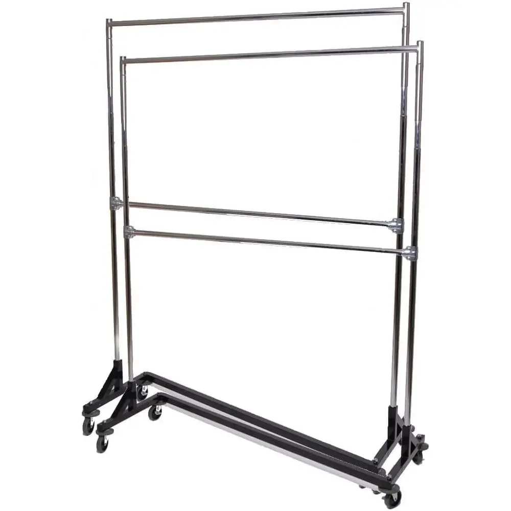 Estantes Rodantes Industriales de Doble Barra en Forma de Z con Bases Negras Apilables (Juego de Dos)