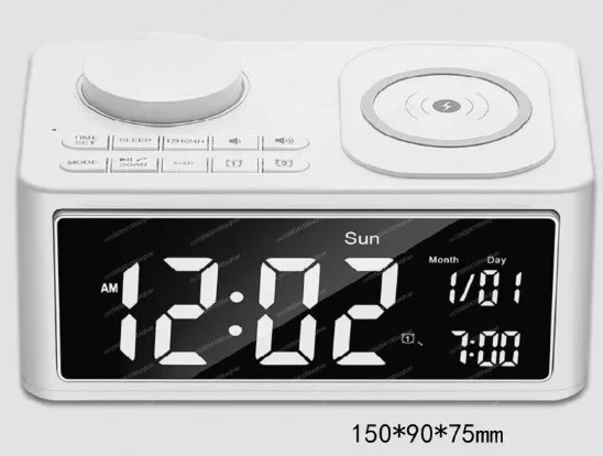 Multi-Function Bedside Clock - Wireless Charger, Bluetooth Speaker & Digital Alarm with FM Radio, 3-in-1 Design
