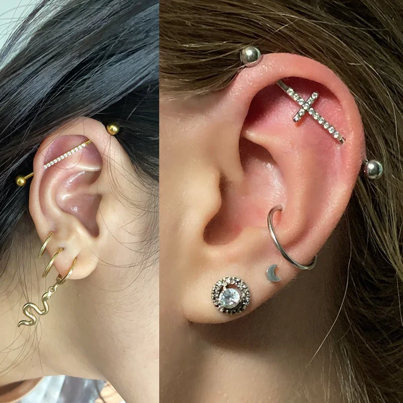 ASTM F136 التيتانيوم بيرك الصناعية سلسلة الأذن الحديد الدائري اللولب مسمار الغضروف الأذن قضيب مستقيم بار أقراط ثقب المجوهرات