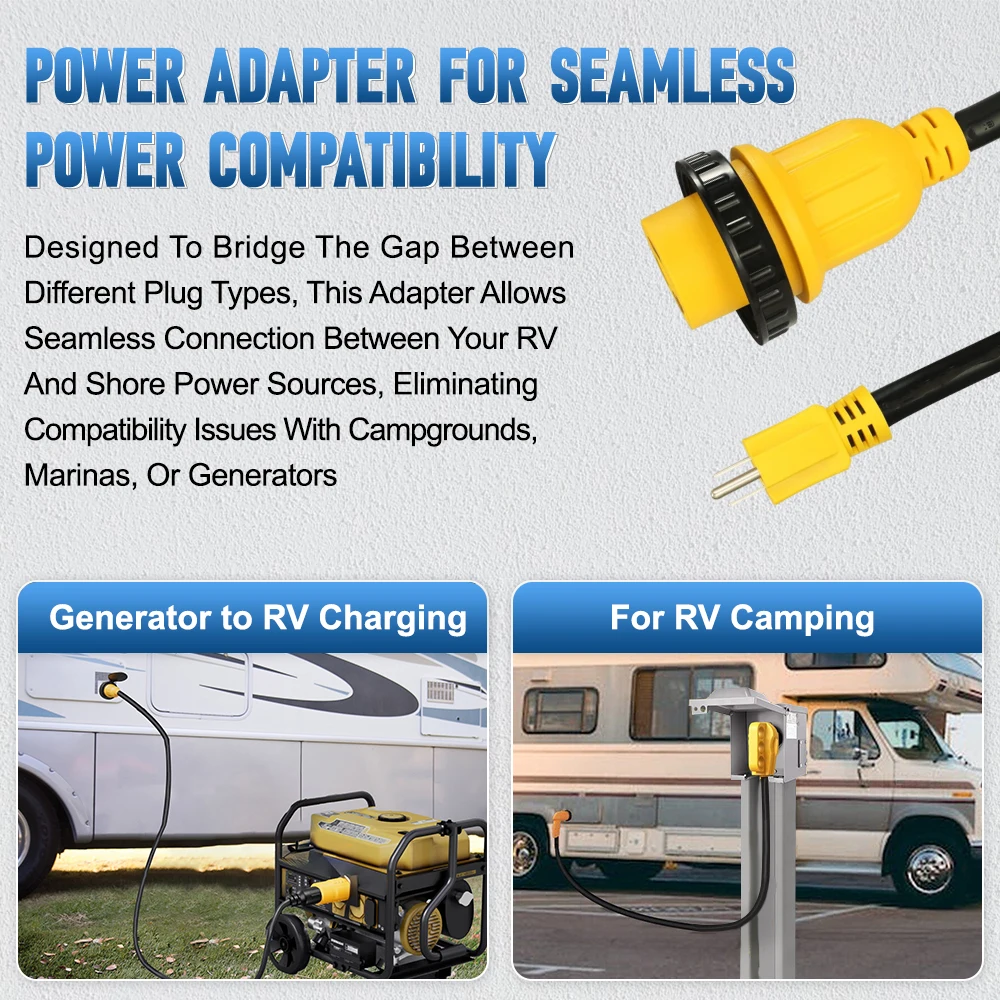15A To 30A US Plug NEMA 5-15P To L5-30R RV Power Adapter Cord With Twist Locking For RV Trailer Camper 125/250V RV Plug