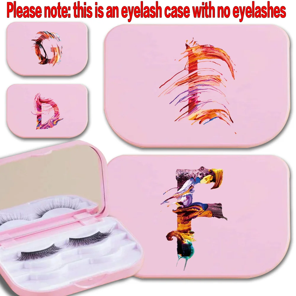 

Plastic False Eyelashes Storage Case With Makeup Mirror Three Layer False Eyelash Box Lashes Container Box Paint Letter Pattern