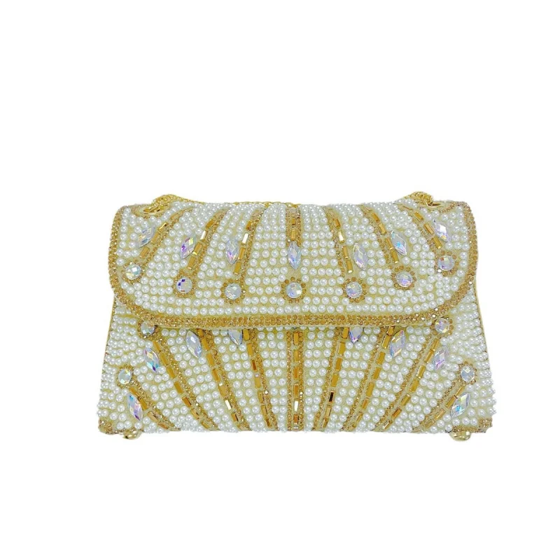 

New style pearl ladies' underarm bag, rhinestone banquet shoulder small square bag, hand-held party bag