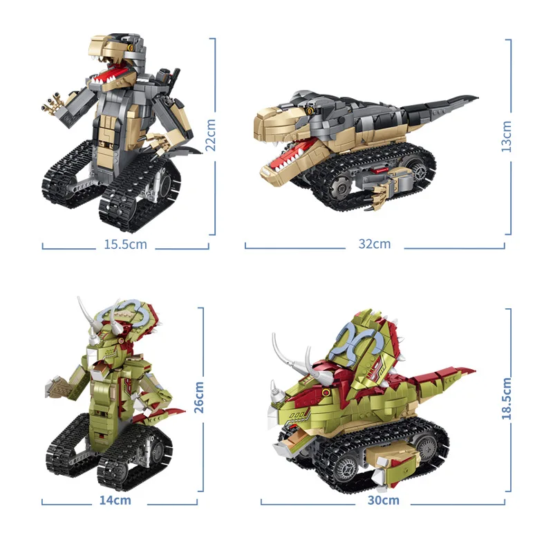 Technical Tyrannosaurus Rex Ankylosaurus Triceratops Building Block 2.4ghz Remote Control Dinosaur Brick Tracked Vehicle Rc Toys