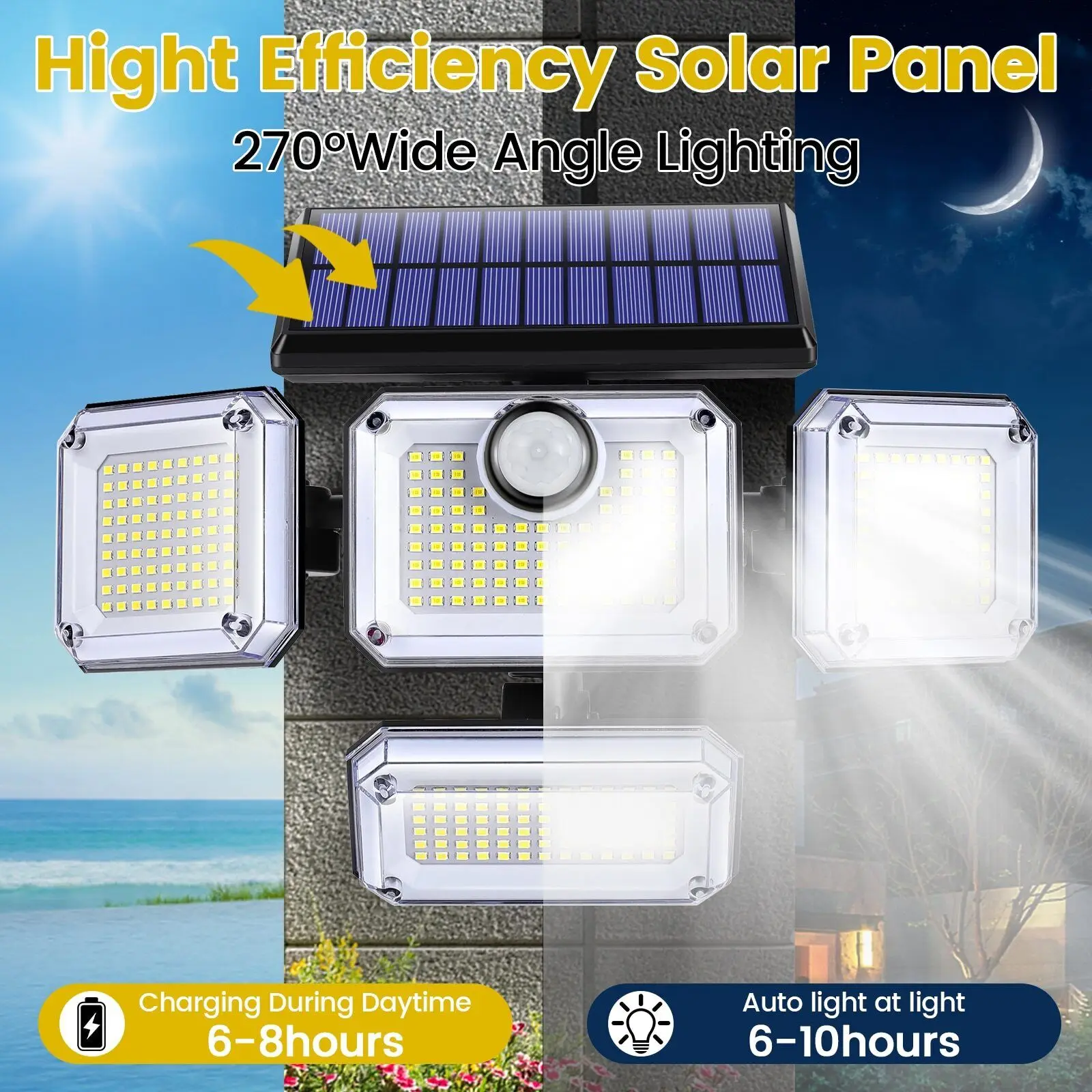 333 LED Solar Floodlight Motion Sensor Security Lamp Waterproof Garden Light 3 Head Solar Wall Lamp Outdoor Street Lights