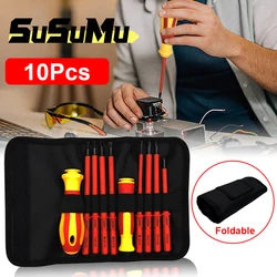 10PCS Insulated Screwdriver Set Interchangeable Blade Magnetic Cross Word Shaped Plum Blossom Hexagonal Screwdriver with Bag