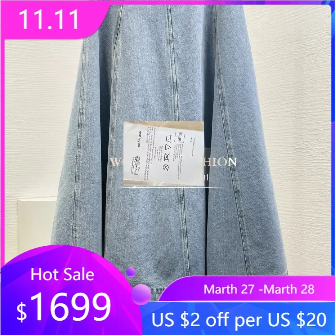 

Women's 2025 New Fashion Blue Denim Midi Skirt Top
