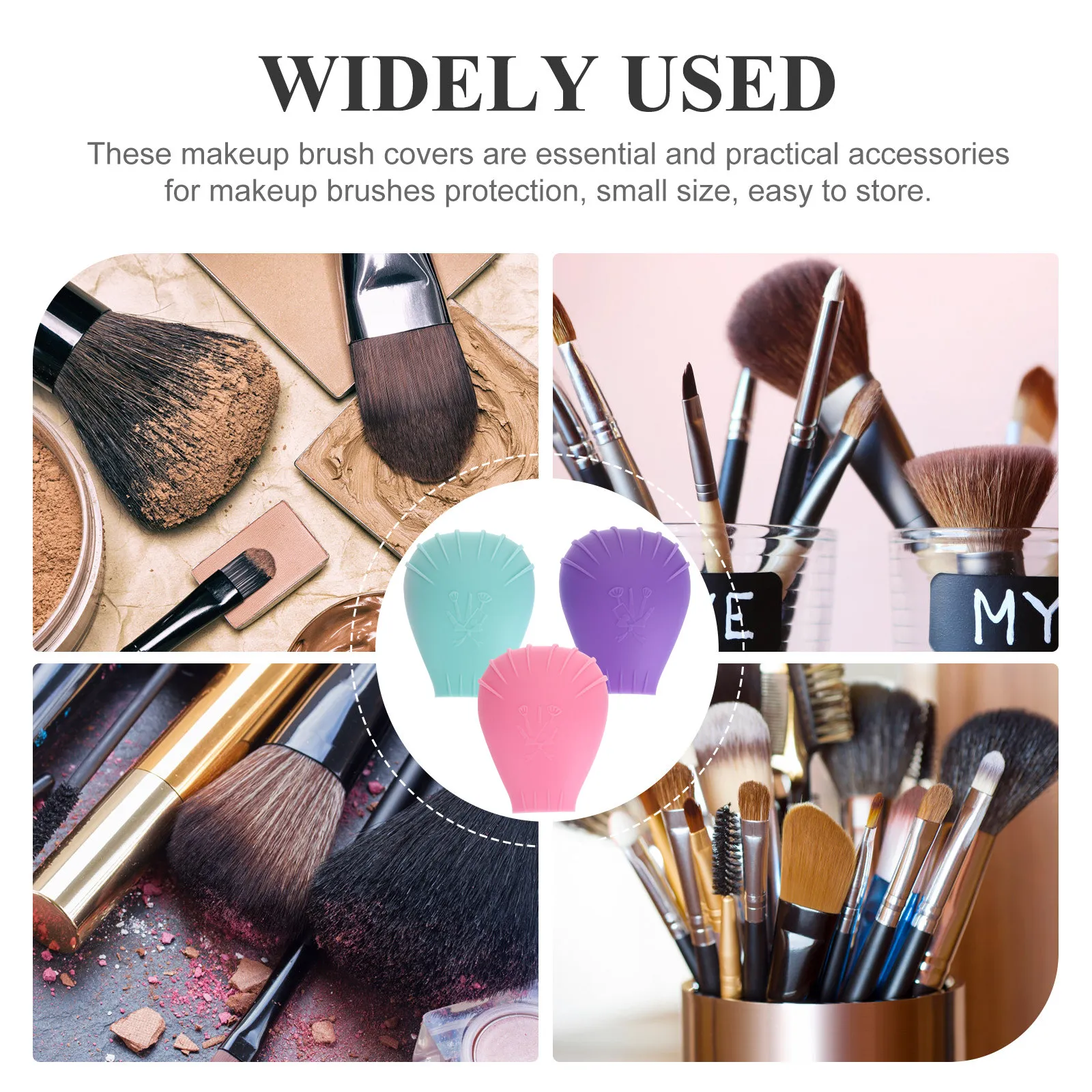3pcs Soft Silicone Makeup Brush Covers – Travel Dust-Proof Brush Protectors with Bristle Shape Keeper