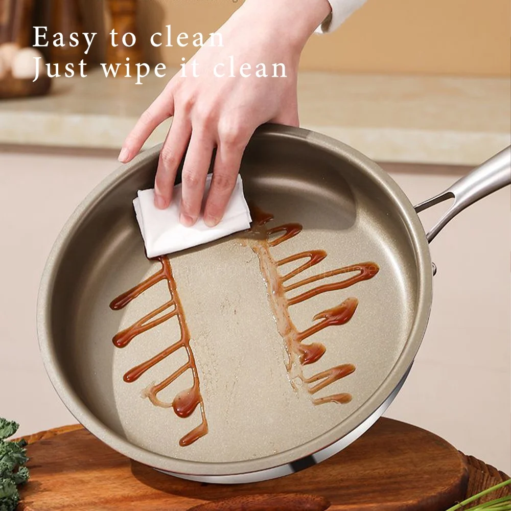 مقلاة من التيتانيوم غير لاصقة من الفولاذ المقاوم للصدأ مقلاة شريحة لحم البيض المنزلية طباخ التعريفي موقد غاز وعاء الطبخ تجهيزات المطابخ المطبخ #6