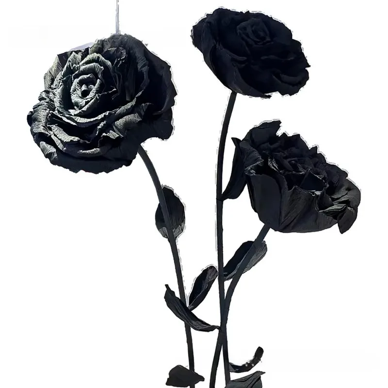 

Internet celebrity black rose giant pleated paper three-dimensional flower wedding props scene arrangement simulation flower
