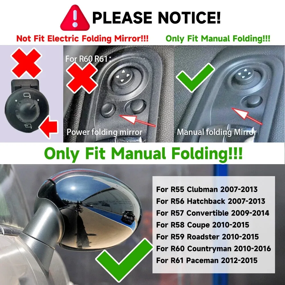 Rearview Mirror Door Side Wing Cover Cap 51162754913 51162754914 For BMW MINI Cooper R55 R56 R57 R58 R59 R61 2007-2013