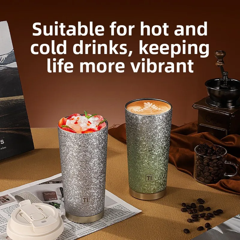 Кофейная чашка с титановым покрытием, портативная изолированная двухсторонняя чашка St, ледяная цветочная краска, деловая подарочная чашка, простой дизайн Ele