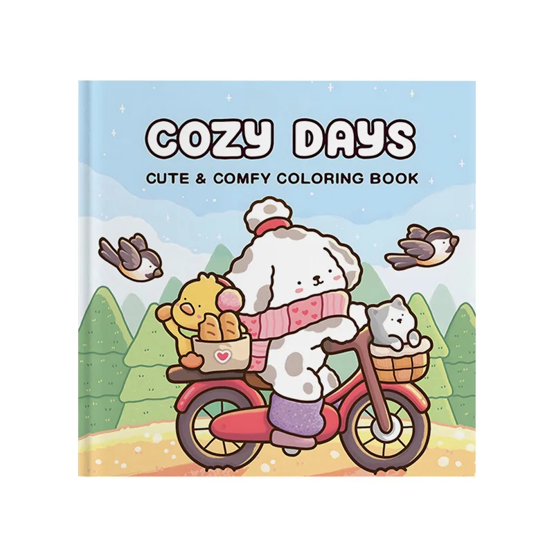 Cozy Days Coloring Book Cute Fluffy Dog Duck Cat Bike Country Animal Daily Simple Line Stress Relief Drawing Book
