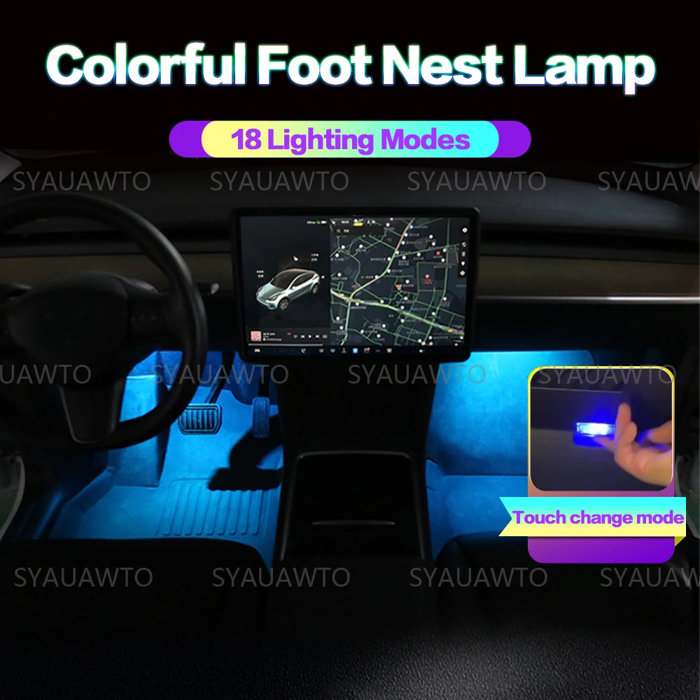 For TESLA Model 3 X Y S 2018 - 2023 LED Car RGB Footwell Lamp Atmosphere Light Interior Decorative Lighting Bulb Accessories