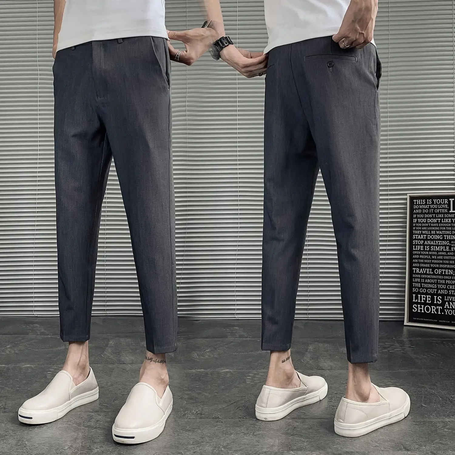 

Casual Men's Slim Fit Nine-Tenths Pants Summer Faionable Drapey West Pants Autumn High-End Feeling Small Foot Pants