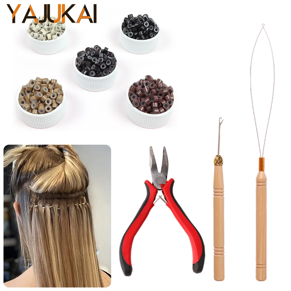 Hair Extensions Installation Kit Set 100Pcs Nano Rings Hair Extension Plier 1Pcs Crochet Locks Needle 1Pcs Hair Rings Threader