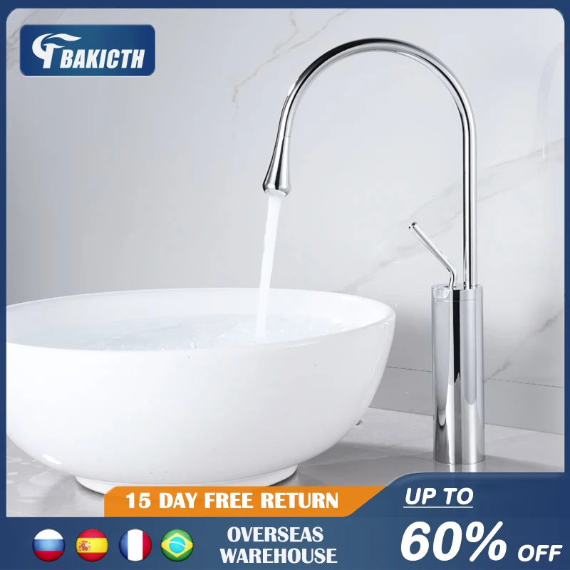 Bakicth Chrome Black White Basin Faucet Single Lever 360 Rotation Spout Brass Mixer Sink Tap For Bathroom Kitchen Hot Cold Water