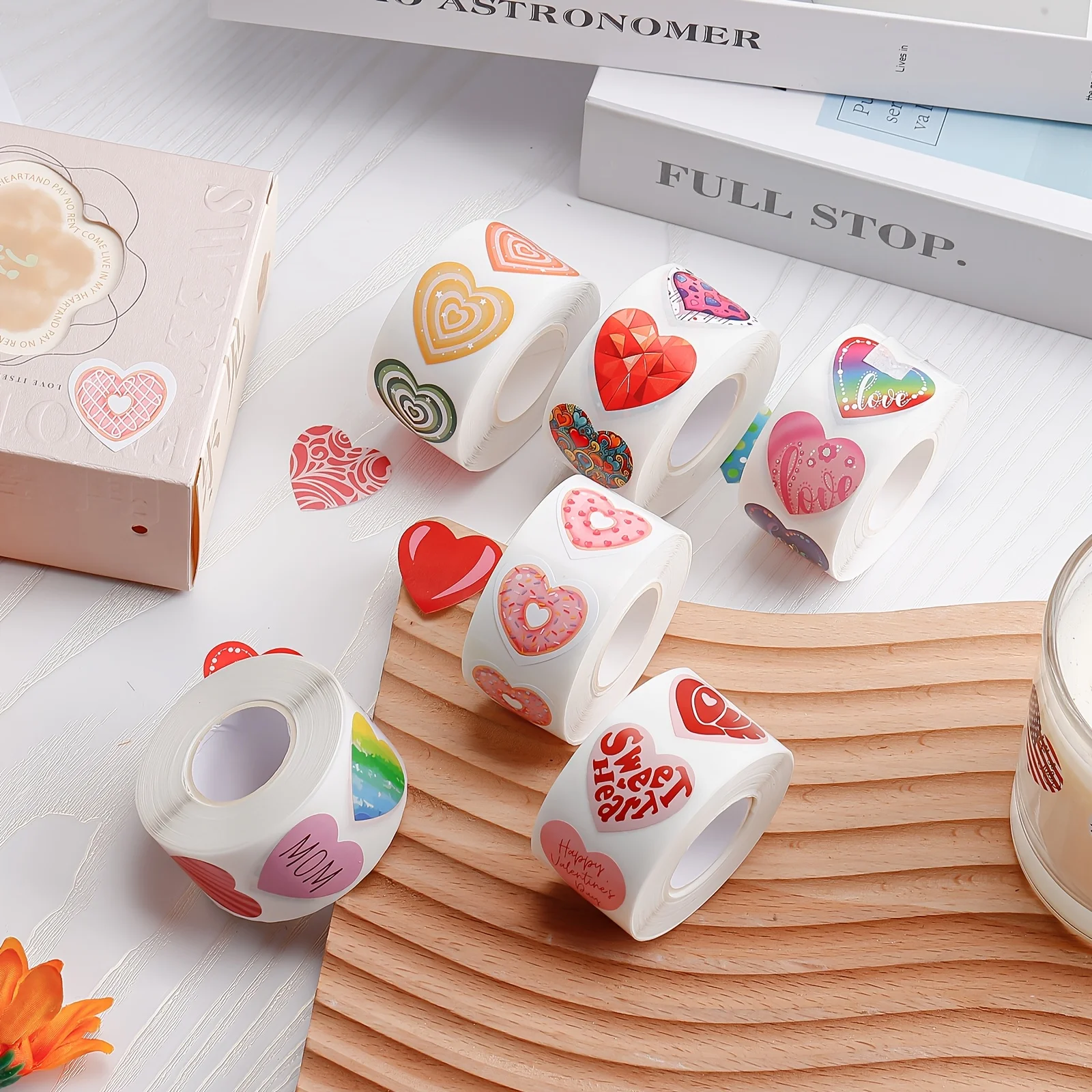 500 قطعة/لفة من ملصقات الحب، بطاقة تذكارية لعيد الميلاد والذكرى السنوية، عيد الحب، زينة هدية شكرًا لك، إلخ.