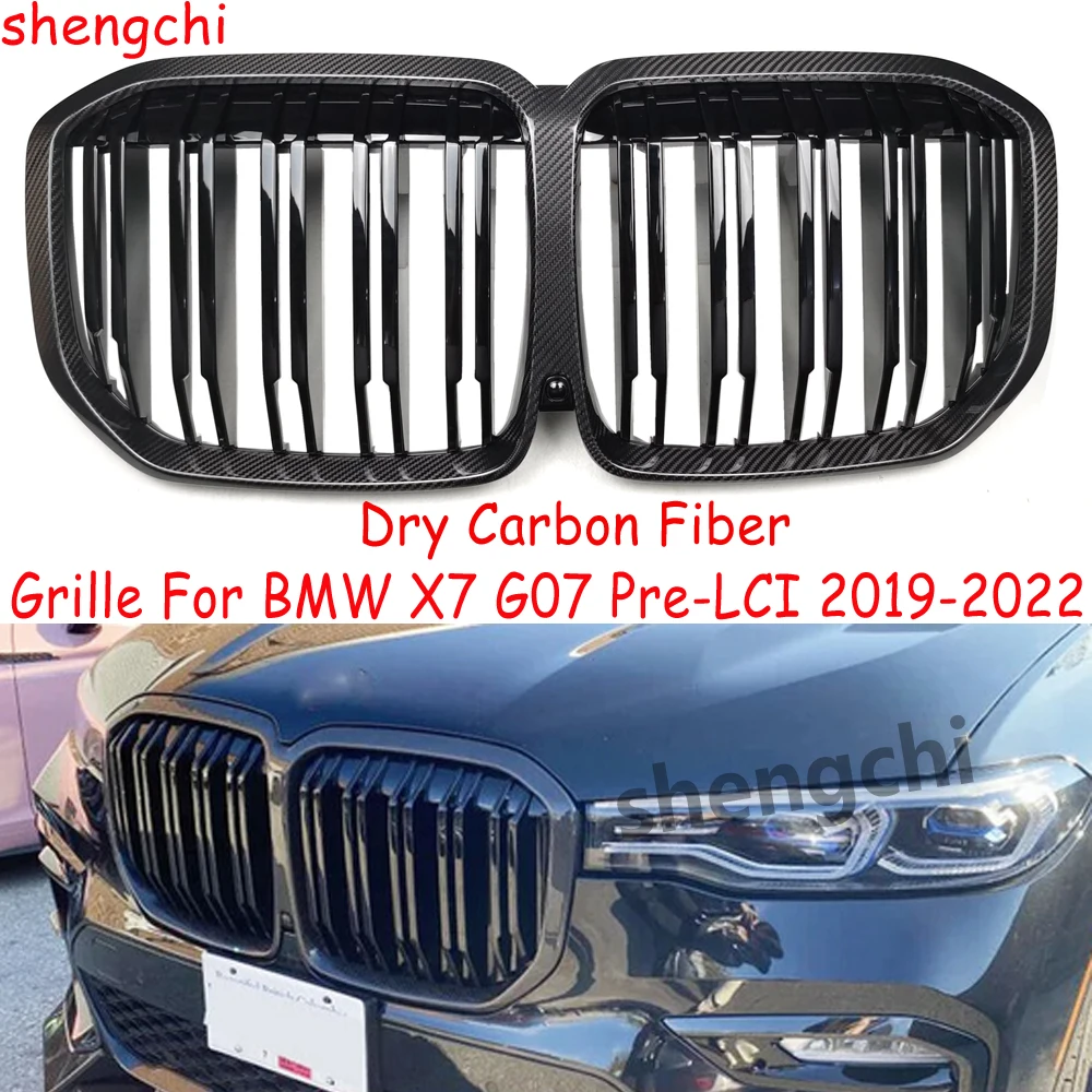 

X7 G07 Pre-LCI Dry Carbon Fiber Front Bumper Grilles For BMW X7 G07 M50i M60i Replacement Grills 2019-2022