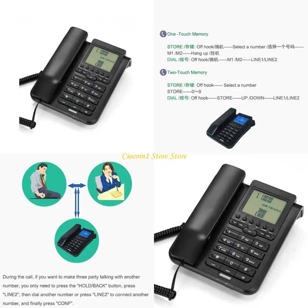 A3PC Senior Friendly Landlines Telephone Enhanceds Contrast Button Customizable Ringtone Backlits