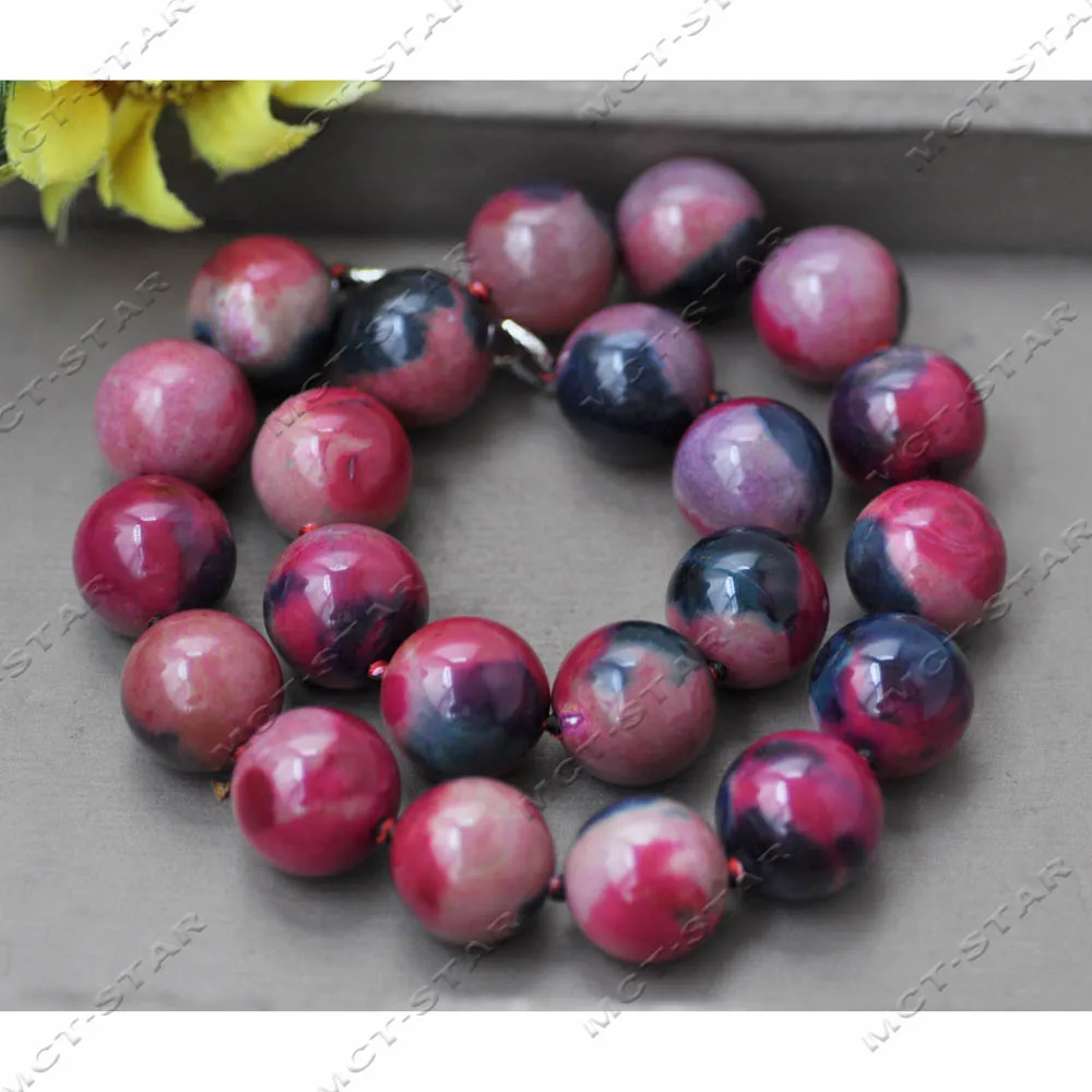 

Z14129 Большое 20 дюймов, 20 мм, розовое и синее (весенний цветок), ожерелье из смешанных круглых агатовых бусин